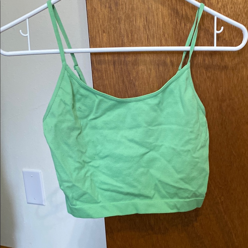 Green Spaghetti Strap Crop Top